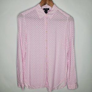 Olsen Europe Womens Pink Polka Dot Button Front Blouse Size XS Long Sleeve Work